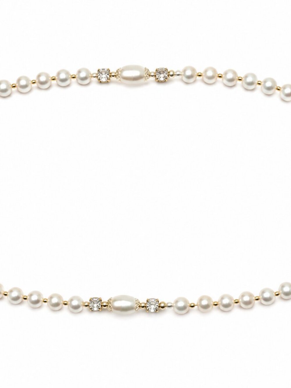 Vintage Faux Pearl & Crystal Necklace • 1970s Elegance • 70 cm